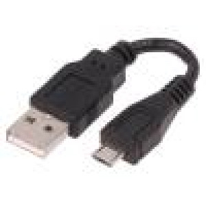 Kabel USB 2.0 USB A vidlice, USB B micro vidlice 100mm černá