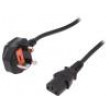 Kabel IEC C13 zásuvka, BS 1363 (G) vidlice 90° 1,8m černá