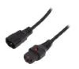 Kabel IEC C13 zásuvka, IEC C14 vidlice 1m se zajištěním černá