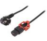 Kabel CEE 7/7 (E/F) úhlová vidlice, IEC C13 zásuvka 2m černá