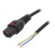 Kabel IEC C13 zásuvka, vodiče 2m se zajištěním černá PVC 10A
