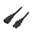 Kabel 3x14AWG IEC C14 vidlice,IEC C15 zásuvka PVC 1m černá