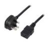 Kabel BS 1363 (G) vidlice,IEC C19 zásuvka 1,5m černá PVC