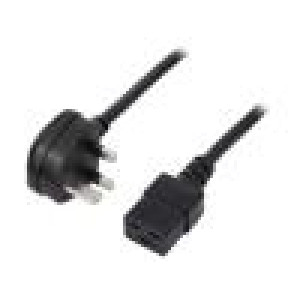 Kabel BS 1363 (G) vidlice,IEC C19 zásuvka 1,8m černá PVC