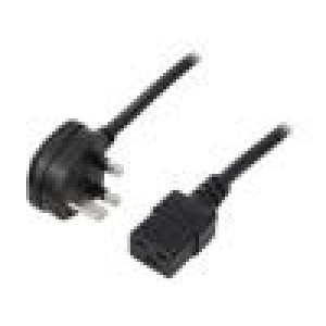 Kabel BS 1363 (G) vidlice,IEC C19 zásuvka 2m černá PVC 13A