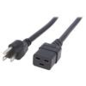 Kabel NEMA 5-15 (B) vidlice,IEC C19 zásuvka 1m černá PVC