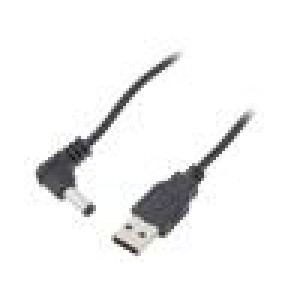 Kabel USB A vidlice,DC 5,5/2,1 zástrčka černá 1m Žíla: Cu
