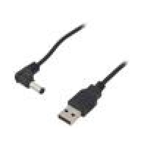 Kabel USB A vidlice,DC 5,5/2,5 zástrčka černá 0,5m Žíla: Cu