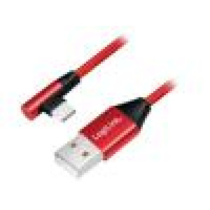 Kabel USB 2.0 USB A vidlice,USB C úhlová zástrčka 1m červená