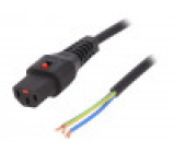 Kabel IEC C13 zásuvka,vodiče PVC 1m s aretací IEC LOCK černá