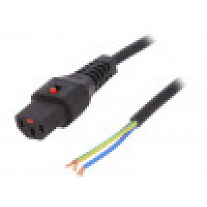 Cable IEC C13 female,wires 1m with IEC LOCK locking black