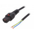 Kabel IEC C19 zásuvka,vodiče PVC 1m s aretací IEC LOCK černá