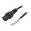 Kabel IEC C19 zásuvka,vodiče PVC 3m s aretací IEC LOCK černá