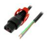 Kabel IEC C13 zásuvka,vodiče PVC 3m s aretací IEC LOCK+ 10A