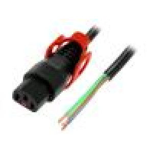 Cable IEC C13 female,wires 2m with IEC LOCK+ locking black