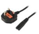 Kabel BS 1363 (G) vidlice,IEC C7 zásuvka 1,8m černá PVC 2,5A