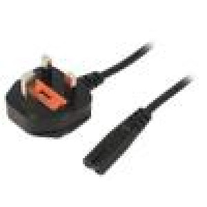 Kabel BS 1363 (G) vidlice,IEC C7 zásuvka 1,8m černá PVC 2,5A