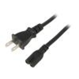 Kabel IEC C7 zásuvka,NEMA 1-15 (B) vidlice 1,8m černá PVC
