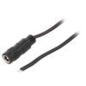 Kabel vodiče,DC 5,5/2,1 zásuvka přímý 0,5mm2 černá 0,8m