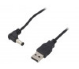Kabel USB A vidlice,DC 5,5/2,5 zástrčka černá 1,5m Žíla: Cu