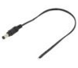 Kabel vodiče,DC 5,5/2,1 zástrčka přímý 0,5mm2 černá 0,25m