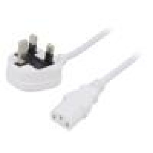 Kabel BS 1363 (G) vidlice,IEC C13 zásuvka 2m bílá PVC 3A