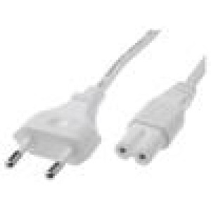 Kabel CEE 7/16 (C) vidlice,IEC C7 zásuvka 5m bílá PVC 2,5A