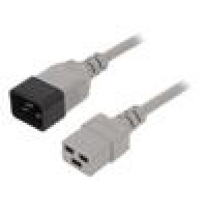 Kabel 3x1,5mm2 IEC C19 zásuvka,IEC C20 vidlice PVC 1,8m šedá