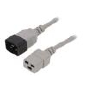 Kabel 3x1,5mm2 IEC C19 zásuvka,IEC C20 vidlice PVC 3m šedá