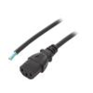 Kabel IEC C13 zásuvka,vodiče 0,5m černá PVC 3x0,75mm2 10A