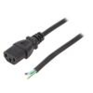 Kabel 3x0,75mm2 IEC C13 zásuvka,vodiče PVC 1m černá 10A 250V