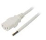 Kabel IEC C13 zásuvka,vodiče 1m bílá PVC 3x0,75mm2 10A 250V