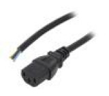 Kabel IEC C13 zásuvka,vodiče 5m černá PVC 3x1mm2 10A 250V