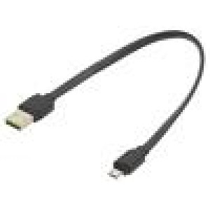 Kabel USB 2.0,plochý USB A vidlice,USB B micro vidlice 0,25m