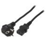 Kabel CEE 7/7 (E/F) úhlová vidlice,IEC C13 zásuvka 5m černá