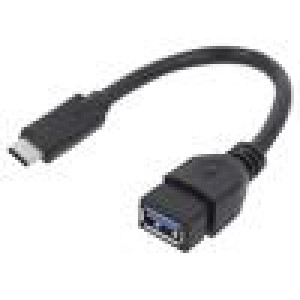 Kabel OTG,USB 3.0 USB A zásuvka,USB C vidlice 0,2m černá