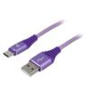 Kabel USB 2.0 USB A vidlice,USB C vidlice zlacený 1m fialová