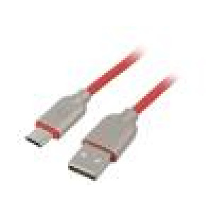 Kabel USB 2.0 USB A vidlice,USB C vidlice zlacený 2m červená