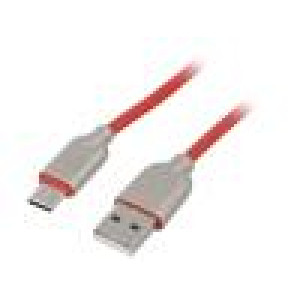 Kabel USB 2.0 USB A vidlice,USB C vidlice zlacený 1m červená