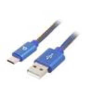 Kabel USB 2.0 USB A vidlice,USB C vidlice zlacený 2m modrá