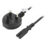 Kabel BS 1363 (G) vidlice 90°,IEC C7 zásuvka PVC 1,8m černá