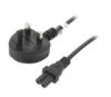 Kabel BS 1363 (G) vidlice 90°,IEC C7 zásuvka PVC 1,5m černá
