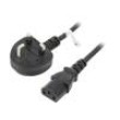 Kabel BS 1363 (G) vidlice 90°,IEC C14 vidlice PVC 1,5m černá