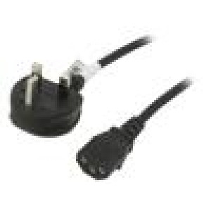 Kabel BS 1363 (G) vidlice,IEC C13 zásuvka PVC 1,5m černá