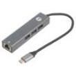 Hub USB RJ45 zásuvka,USB A zásuvka x3,USB C vidlice USB 3.0