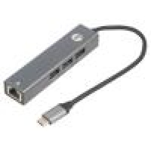 Hub USB RJ45 zásuvka,USB A zásuvka x3,USB C vidlice USB 3.0