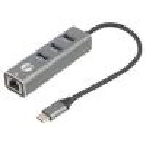 Hub USB RJ45 zásuvka,USB A zásuvka x3,USB C vidlice USB 3.0