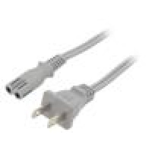 Kabel IEC C7 zásuvka,NEMA 1-15 (A) vidlice PVC 1m šedá 7A