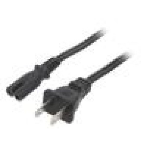 Kabel IEC C7 zásuvka,NEMA 1-15 (A) vidlice PVC 3m černá 7A