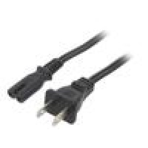 Kabel 2x18AWG IEC C7 zásuvka,NEMA 1-15 (A) vidlice PVC 1,8m